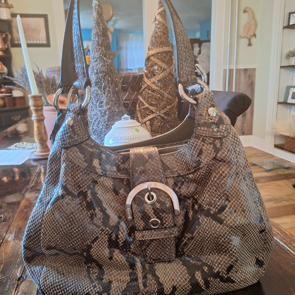 Coach Black and Gray Snake Print Shoulder Bag